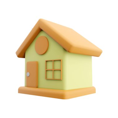 3D Minimal House sembolü. Emlak, ipotek, kredi konsepti. 3D canlandırma simgesi. 3D çizim evi Çizgi film biçimi