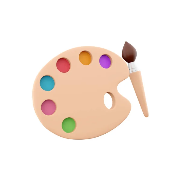 3d rendering art pastel color palette with paint brush tool for painting. 3D render pastel color palette, brush icon.