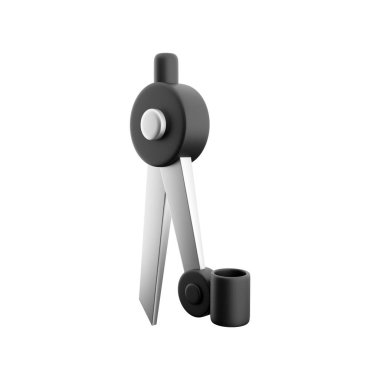 Beyaz arkaplanda 3 boyutlu pusula tutucu kalem görüntüsü. Pusula simgesinin 3 boyutlu çizimi