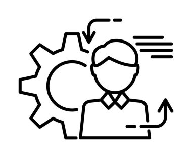 Doing, gear, human vector icon on transparent background. Outline Doing, gear, human vector icon.