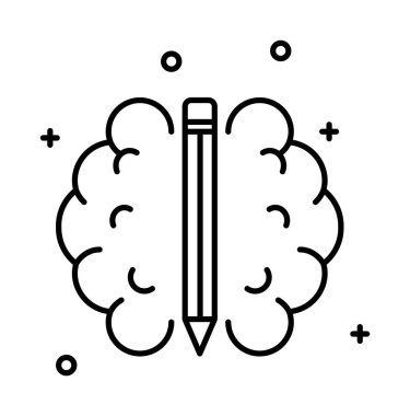 Brain, pencil vector icon on transparent background. Outline Brain, pencil vector icon.