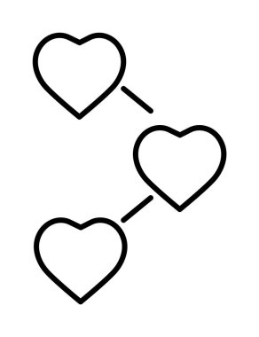 Hearts, love, three vector icon on transparent background. Outline Hearts, love, three vector icon.