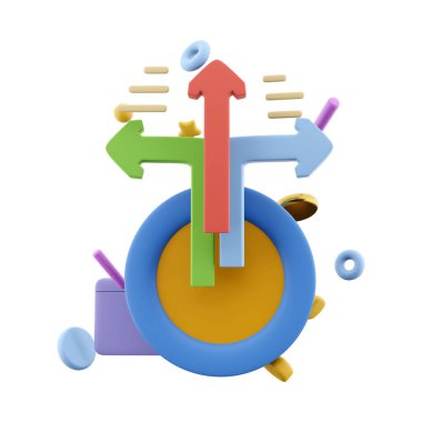 Büyüme histogram ve ok ikonlu 3 boyutlu zamanlayıcı. 3D kronometre saat sonuç simgesi. Büyüme histogram ve okları olan zamanlayıcı