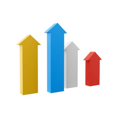 3d rendering four graphic arrows going upward icon. 3d render grow up arrows icon. Graphic arrows going upward