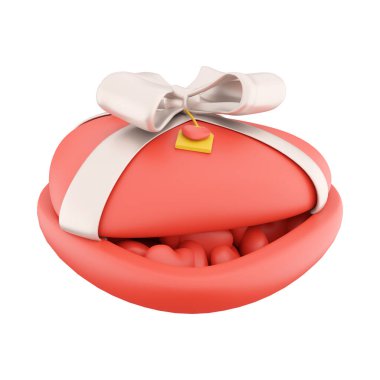 3d rendering red heart gift box with small hearts icon. 3d render box gift icon. Red heart gift box