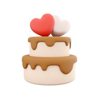 3d rendering Happy Valentines day cake with hearts icon. 3d render cake with heart icon. Happy Valentines day cake with hearts