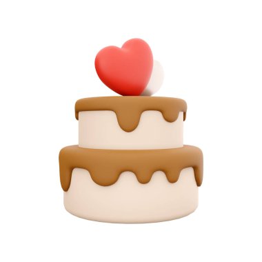 3d rendering Happy Valentines day cake with hearts icon. 3d render cake with heart icon. Happy Valentines day cake with hearts