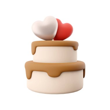 3d rendering Happy Valentines day cake with hearts icon. 3d render cake with heart icon. Happy Valentines day cake with hearts