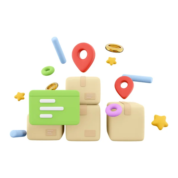 Rendering Delivery Specified Place Notification Icon Render Boxes Location Notification — Stock Photo, Image