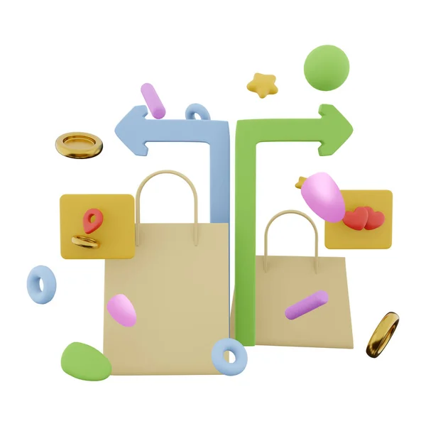 Rendering Shopping Für Die Lieben Mit Liefersymbol Rendern Zwei Pakete — Stockfoto