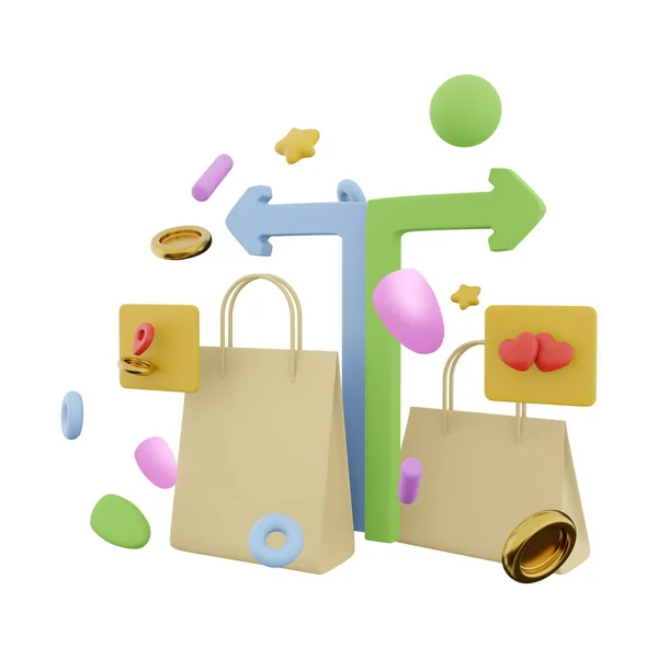 3d rendering shopping for loved ones with delivery icon. 3d render two packages location delivery hearts icon. Shopping for loved ones with delivery