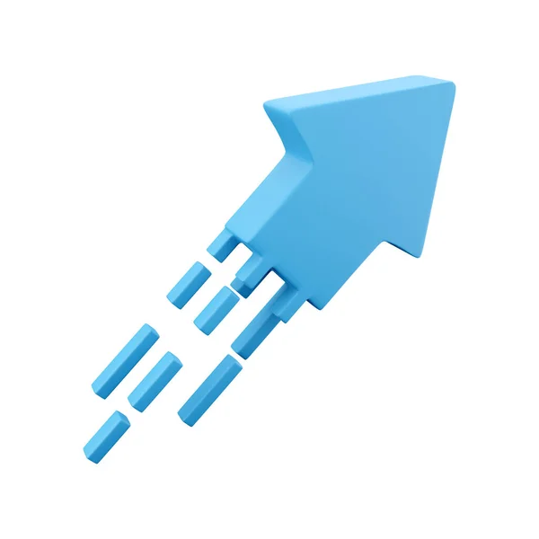 3d render blue arrow icon. 3d render Blue flexible stock arrows up growth icon. Investment, leadership, bussines and financial growth concept
