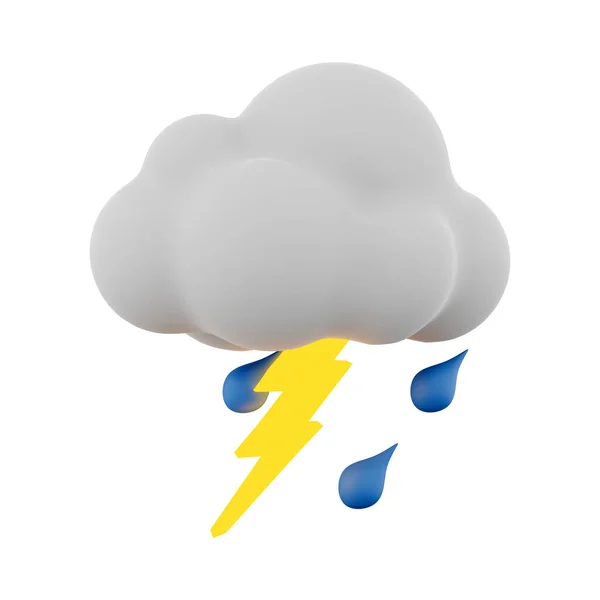 3d rendering rain with thunder and cloud icon. 3d render thunderstorm icon. Rain with thunder and cloud.