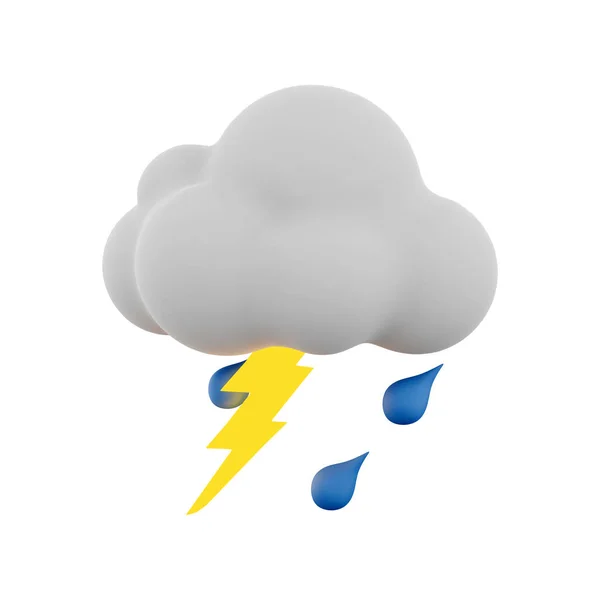 3d rendering rain with thunder and cloud icon. 3d render thunderstorm icon. Rain with thunder and cloud.