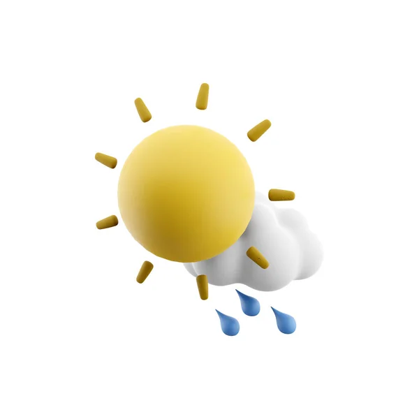 3d rendering rain with cloud and sun icon. 3d render weather sun with rain drops and cloud. Rain with cloud and sun.