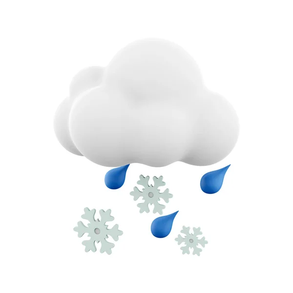 3d rendering cloud and rain with snow icon. 3d render snowly rainy weather icon. Cloud and rain with snow.