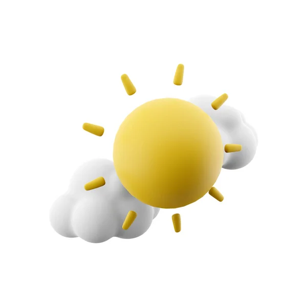 3d rendering sun covered by clouds icon. 3d render cloudy weather with sun icon. Sun covered by clouds.
