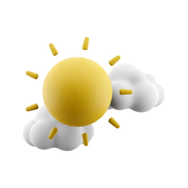 3d rendering sun covered by clouds icon. 3d render cloudy weather with sun icon. Sun covered by clouds.