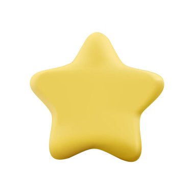 Altın Yıldız. Parlak sarı yıldız şekli. Beyaz arkaplanda izole edilmiş gerçekçi 3B vektör illüstrasyonu