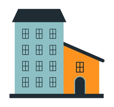 Konut binasına bitişik küçük bir ev. 9 pencereli mavi bir ev ve tek pencereli küçük bir ev ve 10 kapılı bir kapı..