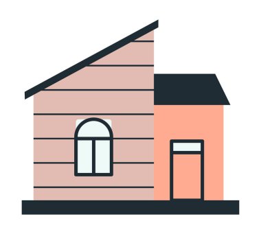 Yan yana iki renkli evin vektörü 10 eder. Penceresi ve kapısı olan iki konut binası 10 mil uzunluğunda. .