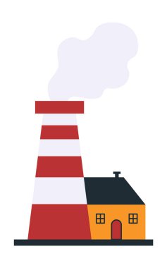 Fabrikanın yanındaki konutta 10 tane var. Bir sürü dumanı ve küçük sarı evi olan sarı-beyaz bir fabrika..