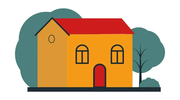 Maison Vectorielle Jaune Avec Toit Rouge Porte Eps Maison Campagne — Image vectorielle