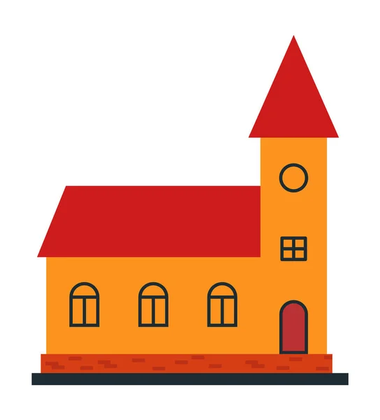 Vetor Igreja Amarela Com Janelas Sótão Eps Edifício Adoração Vetorial — Vetor de Stock