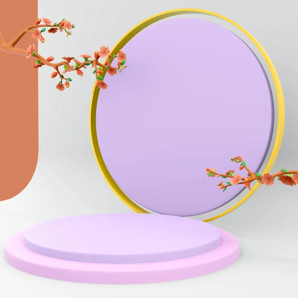 Rendering Exhibition Cherry Blossoms Display Platform Podium Icon Render Tree — Stock Photo, Image