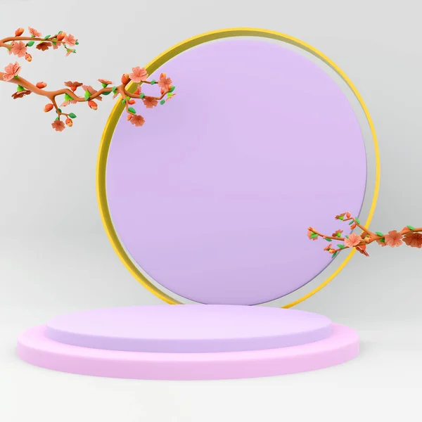 Rendering Exhibition Cherry Blossoms Display Platform Podium Icon Render Tree — Stock Photo, Image