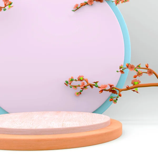 Rendering Exhibition Cherry Blossoms Display Platform Podium Icon Render Cutout — Stock Photo, Image