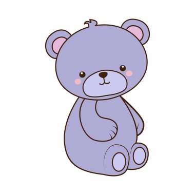 Oyuncak ayı ileriye bakıyor ikon. Gül yanaklı ve kulak ikonlu vektör mor ayı.