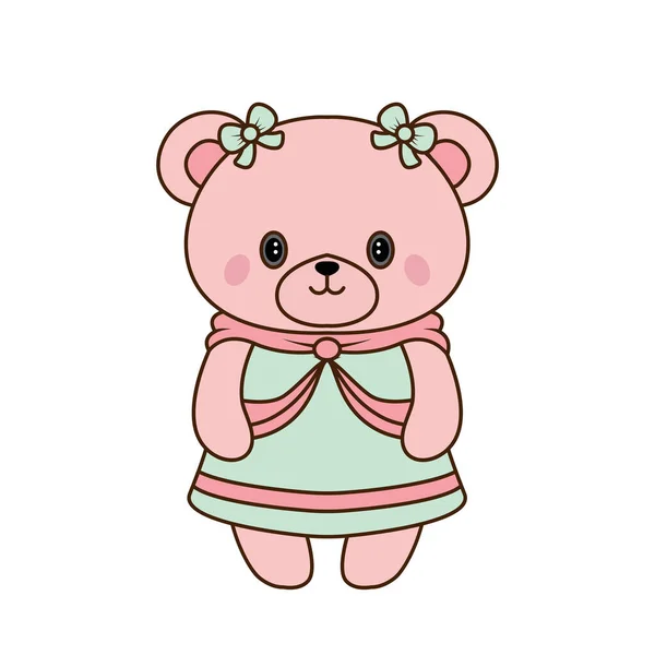 Vector Cute Bear Doll Princess Dress Icon Vector Pink Shy — Stock Vector