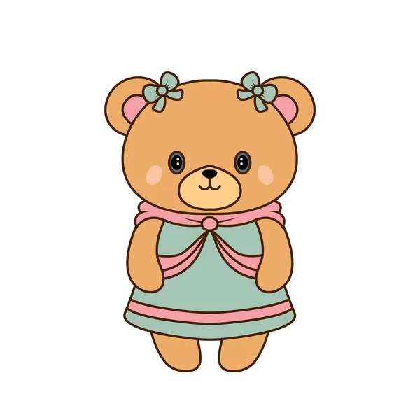 Векторная Девочка Медведица Doll Томбойском Стиле Икона Векторный Бурый Медведь — стоковый вектор