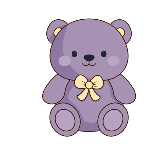 Vector Purple Teddy Bear Open Yellow Bow Icon Vector Wild — Stock Vector