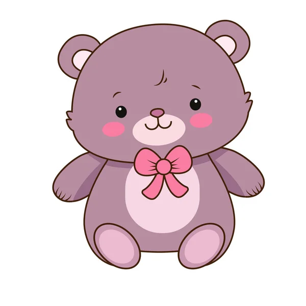 Векторный Плюшевый Мишка Иконой Розовых Щек Векторный Медвежонок Розовым Бантом — стоковый вектор