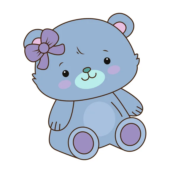 Vector Blauwe Teddybeer Icoon Vector Speelgoedbeer Met Paarse Strik Icoon — Stockvector