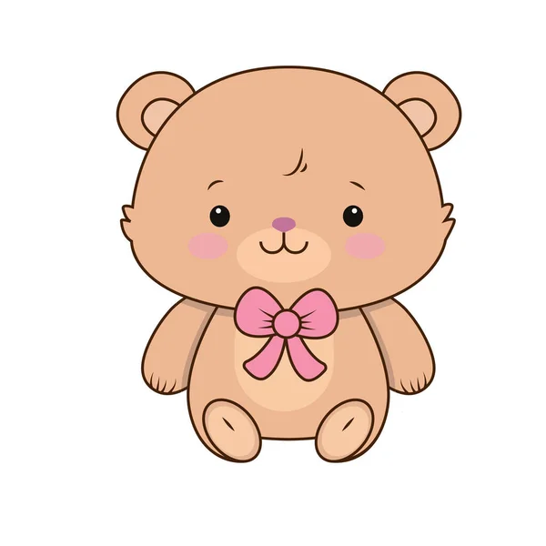 Векторный Плюшевый Мишка Розовым Галстуком Векторный Бурый Игрушечный Медведь Милой — стоковый вектор