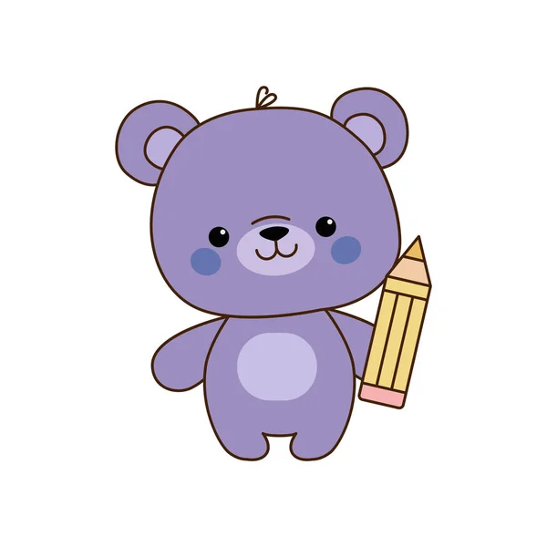 矢量可爱的熊卡通人物拿着铅笔图标 矢量玩具熊绘图图标 — 图库矢量图片