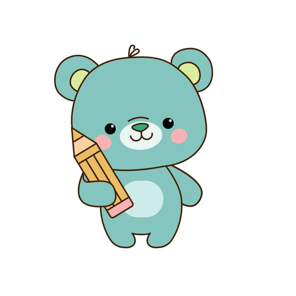 矢量泰迪熊与铅笔图标 矢量绿松石熊手上拿着一支简单的铅笔图标 — 图库矢量图片