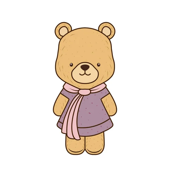 Векторний Ведмідь Фіолетовою Сукнею Рожевим Шарфом Векторний Коричневий Ведмідь Стоїть — стоковий вектор