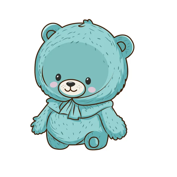 Vector Turquoise Soft Teddy Bear Checkered Scarf Icon Vector Childrens — Stock Vector