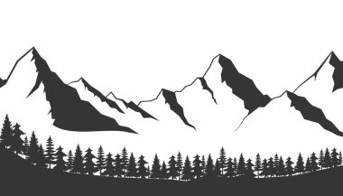 El çizimi çizimi. Beyaz arkaplanda ana manzaralı siyah çizim sanatı. Seyahat ve doğa geçmişi için kullanılıyor.