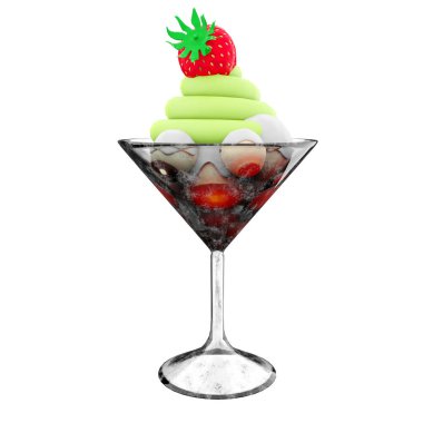 Camdan bir ikona 3 boyutlu dondurma yapmak. 3D elma dondurması ve çilek ikonu..