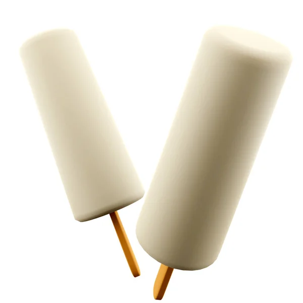 Két Vaníliás Jégkrém Ikon Render Két Fehér Fagylalt Egy Hosszú — Stock Fotó