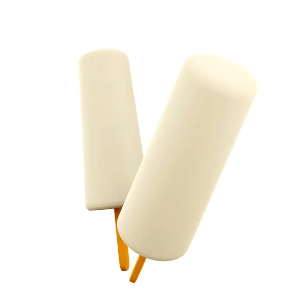 Відображення Двох Значків Ванільних Папіків Візуалізація Двох Білих Морозива Довгою — стокове фото