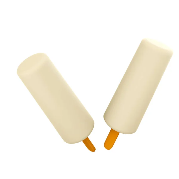 Két Vaníliás Jégkrém Ikon Render Két Fehér Fagylalt Egy Hosszú — Stock Fotó