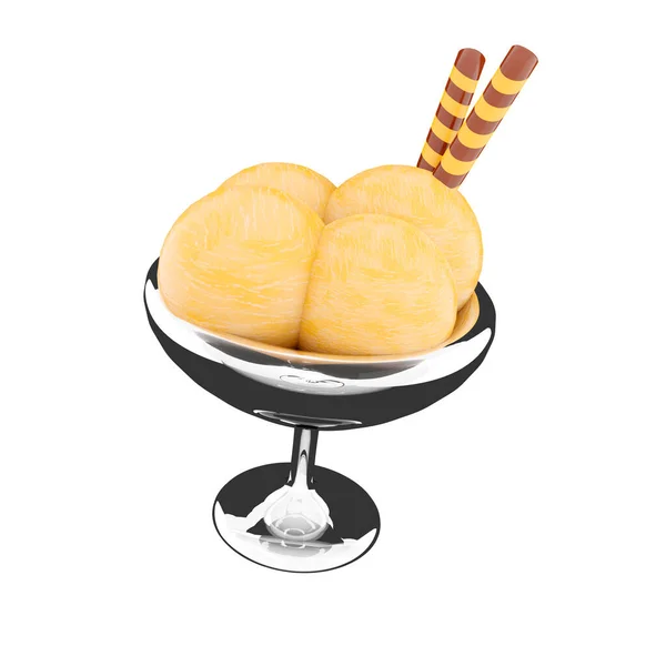 Візуалізація Чотирьох Ложок Морозива Скляній Іконі Візуалізація Ванільного Морозива Двома — стокове фото