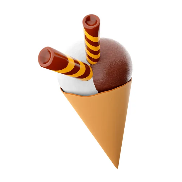 Рендеринг Мороженого Тремя Шарами Иконой Вафельного Конуса Рендеринг Мороженого Шоколадом — стоковое фото
