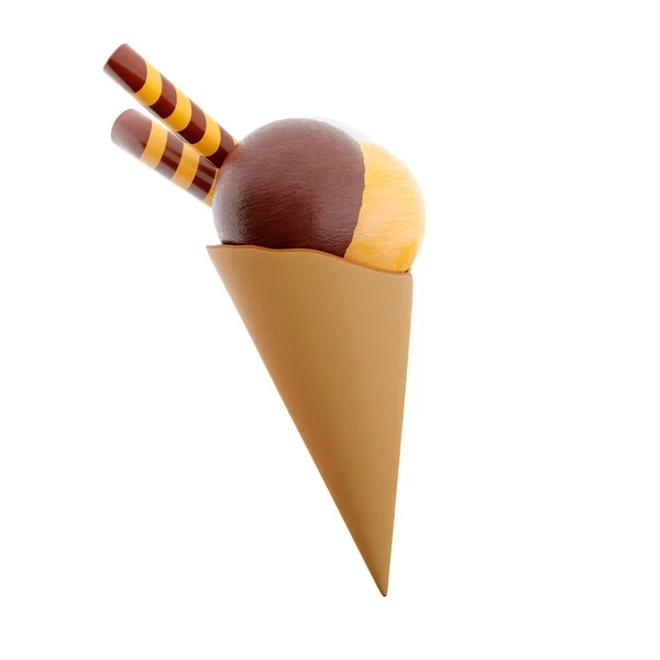 Vykreslování Zmrzliny Třemi Kopečky Ikonou Vaflovacího Kužele Vykreslit Zmrzlinu Čokoládou — Stock fotografie